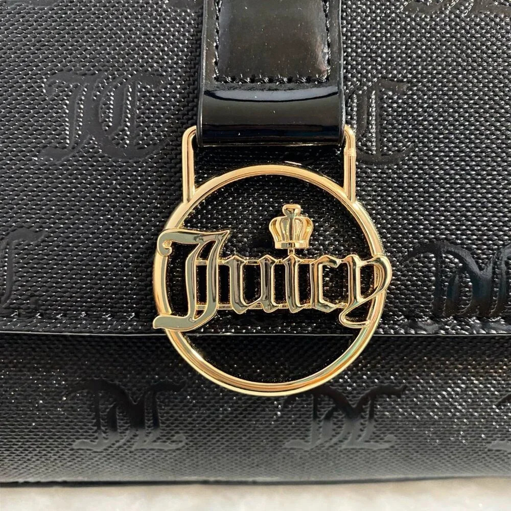 Juicy Couture Black Gothic Logo Fancy Flap Crossbody Handbag Evening Purse New - Picture 9 of 11